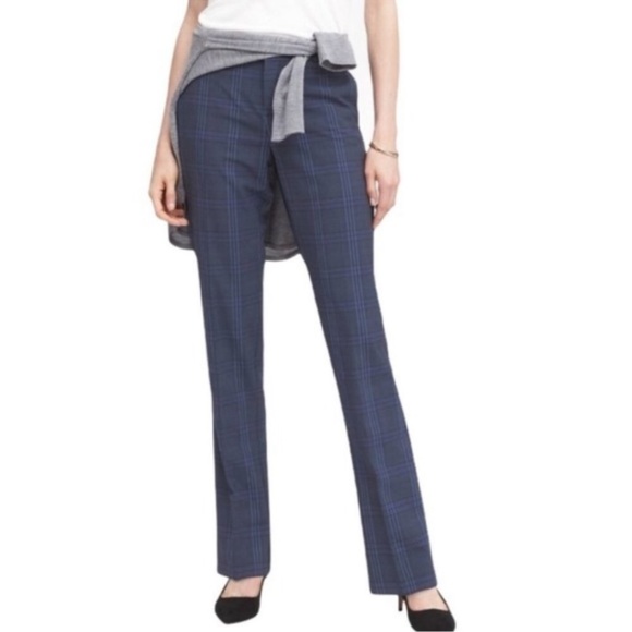 Banana Republic Factory Pants - BANANA Republic Logan Windowpane Navy Plaid Trousers, Size 12